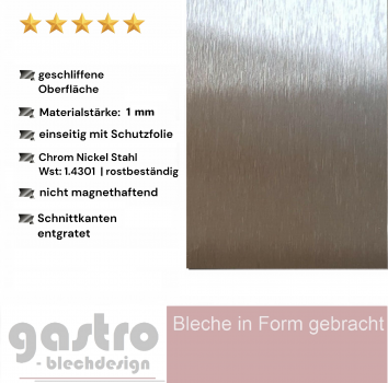 Edelstahl Blech 1 mm K240 geschliffen im Zuschnitt | gastro-blechdesign